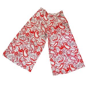 Vintage bohemian hippie red paisley high rise ultra wide leg crop pants